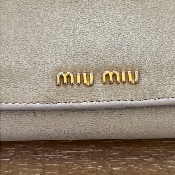Miu Miu Beige Calfskin Leather Double Snap Wallet - Picture 3 of 14